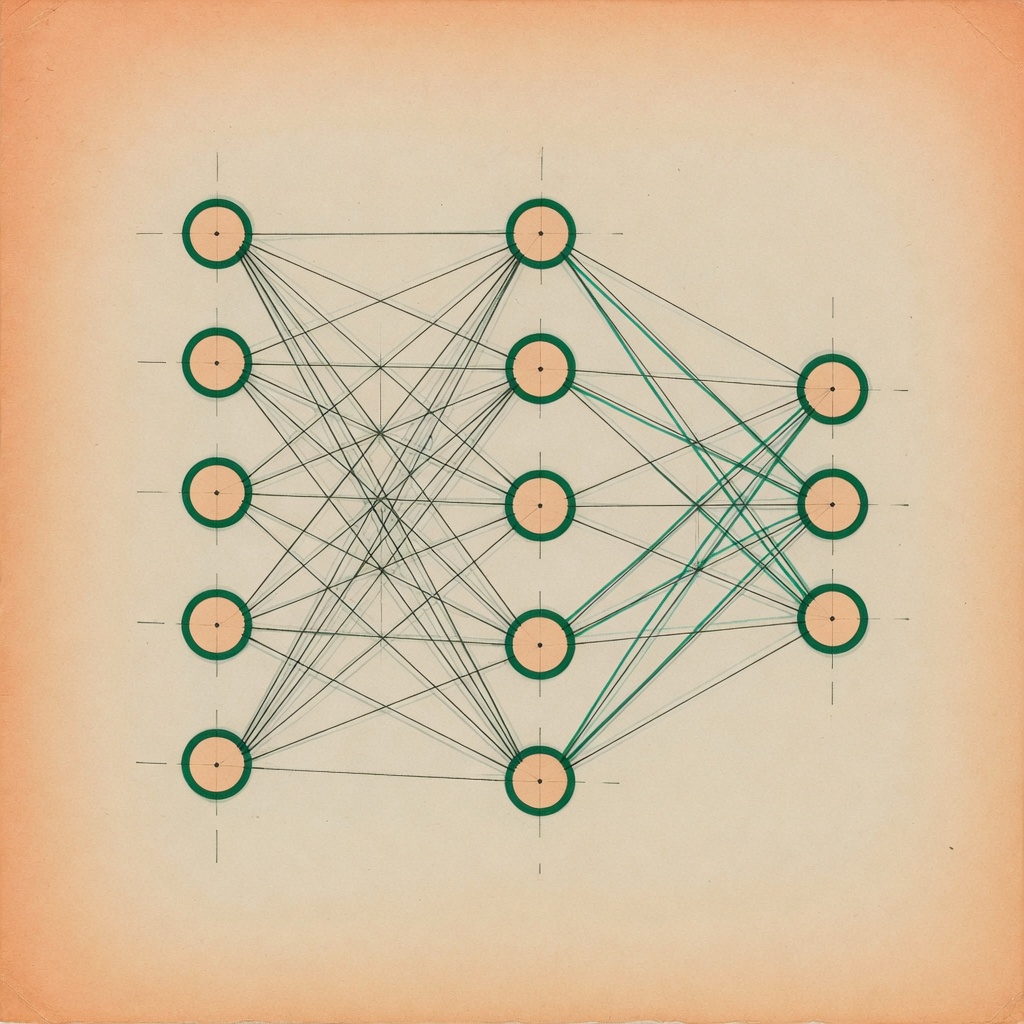 Edited geometric neural-network illustration with emerald rings